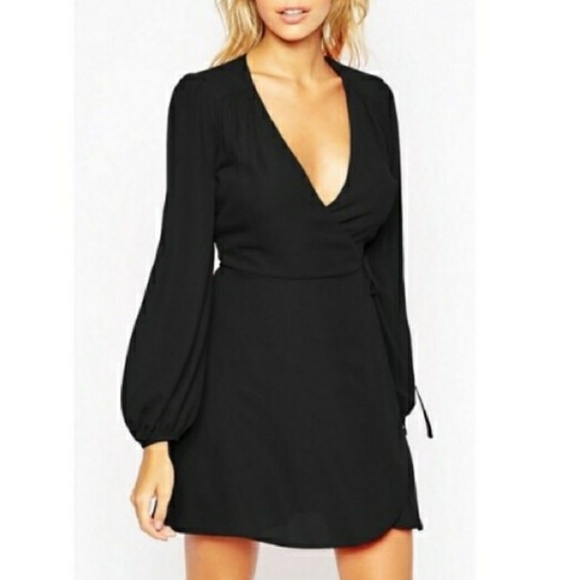 long sleeve mini wrap dress